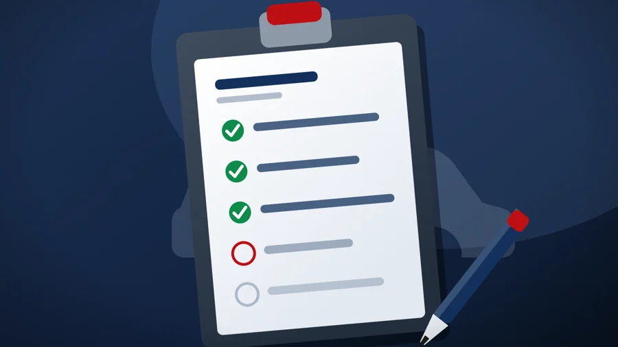 Vehicle safety inspection checklist on a clipboard
